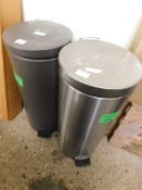 TWO CIRCULAR STAINLESS STEEL BINS