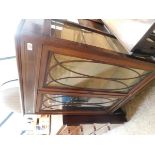 EDWARDIAN MAHOGANY AND SATINWOOD BANDED TWO GLAZED DOOR DISPLAY CASE ON PAD FEET