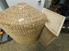 TWO WICKER LAUNDRY BASKETS