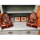 TWO TEAK SMALL DRESSING TABLE MIRRORS WITH SINGLE DRAWERS AND KNOB HANDLES TOGETHER WITH TWO