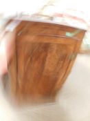 LATE 18TH CENTURY MAHOGANY CORNER CUPBOARD, CROSS BANDED DOOR ENCLOSING AN INTERIOR OF FITTED SHAPED