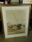 WILLIAM DALGLISH, SIGNED AND DATED AUG 1879, WATERCOLOUR, COASTAL SCENE WITH FISHER FOLK AND FISHING