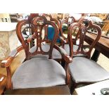 SET OF FOUR PINE FRAMED SHAPED BACK DINING CHAIRS WITH BLUE VELOUR UPHOLSTERY COMPRISING TWO