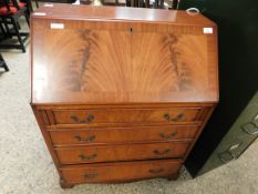 GOOD QUALITY SMALL PROPORTIONED REPRODUCTION BUREAU WITH FOUR FULL WIDTH DRAWERS WITH DROP FRONT