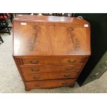 GOOD QUALITY SMALL PROPORTIONED REPRODUCTION BUREAU WITH FOUR FULL WIDTH DRAWERS WITH DROP FRONT