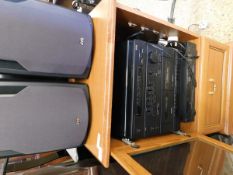 BEECHWOOD EFFECT RECORD CABINET WITH A PYE STACK SYSTEM AND A PAIR OF JVC SPEAKERS