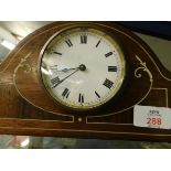 MAHOGANY AND IVORY INLAID MANTEL CLOCK WITH ENAMEL ARABIC CHAPTER RING