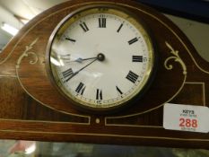 MAHOGANY AND IVORY INLAID MANTEL CLOCK WITH ENAMEL ARABIC CHAPTER RING