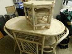 BAMBOO OVAL KITCHEN TABLE AND TWO CHAIRS TOGETHER WITH TWO SIDE TABLES (5)