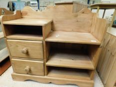 PINE FRAMED TELEPHONE TABLE WITH TWO DRAWERS WITH OPEN SHELVES