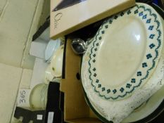 TWO BOXES OF MIXED KITCHEN WARES, CHINA WARES ETC