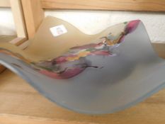 STYLISED GLASS SQUARE FORMED DISH WITH PAINTED DESIGN