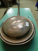 COPPER WARMING PAN WITH TURNED HANDLE