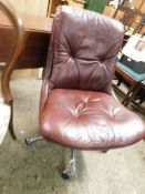 RETRO LEATHER STRASSLE OFFICE CHAIR WITH CAST ALUMINIUM BASE