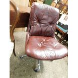 RETRO LEATHER STRASSLE OFFICE CHAIR WITH CAST ALUMINIUM BASE