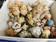 BOX CONTAINING MIXED RESIN PIG ORNAMENTS