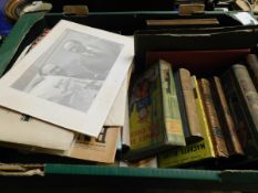 BOX CONTAINING MIXED BOOKS, LEATHER BOUND BOOKS ETC