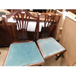 TWO 19TH CENTURY SPLAT BACK DINING CHAIRS WITH GREEN UPHOLSTERY
