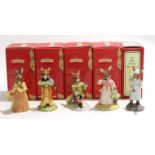 Group of five Bunnikins figures, including Juliet, Wee Willie Winkie, Christmas Morning and Romeo (