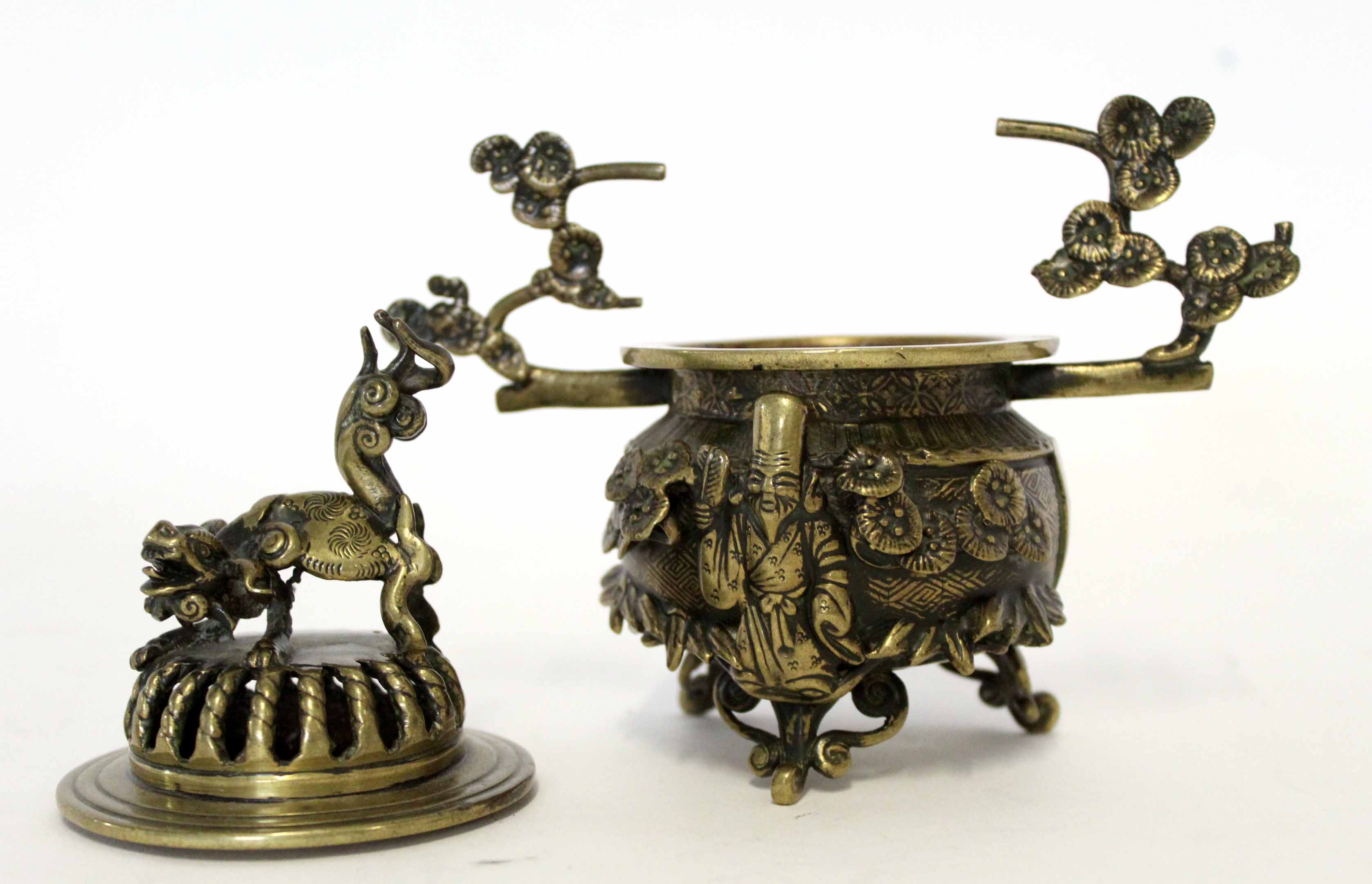 Chinese bronze effect censer and cover, the cover with a dragon type knop, and scroll leaf effect - Image 2 of 2