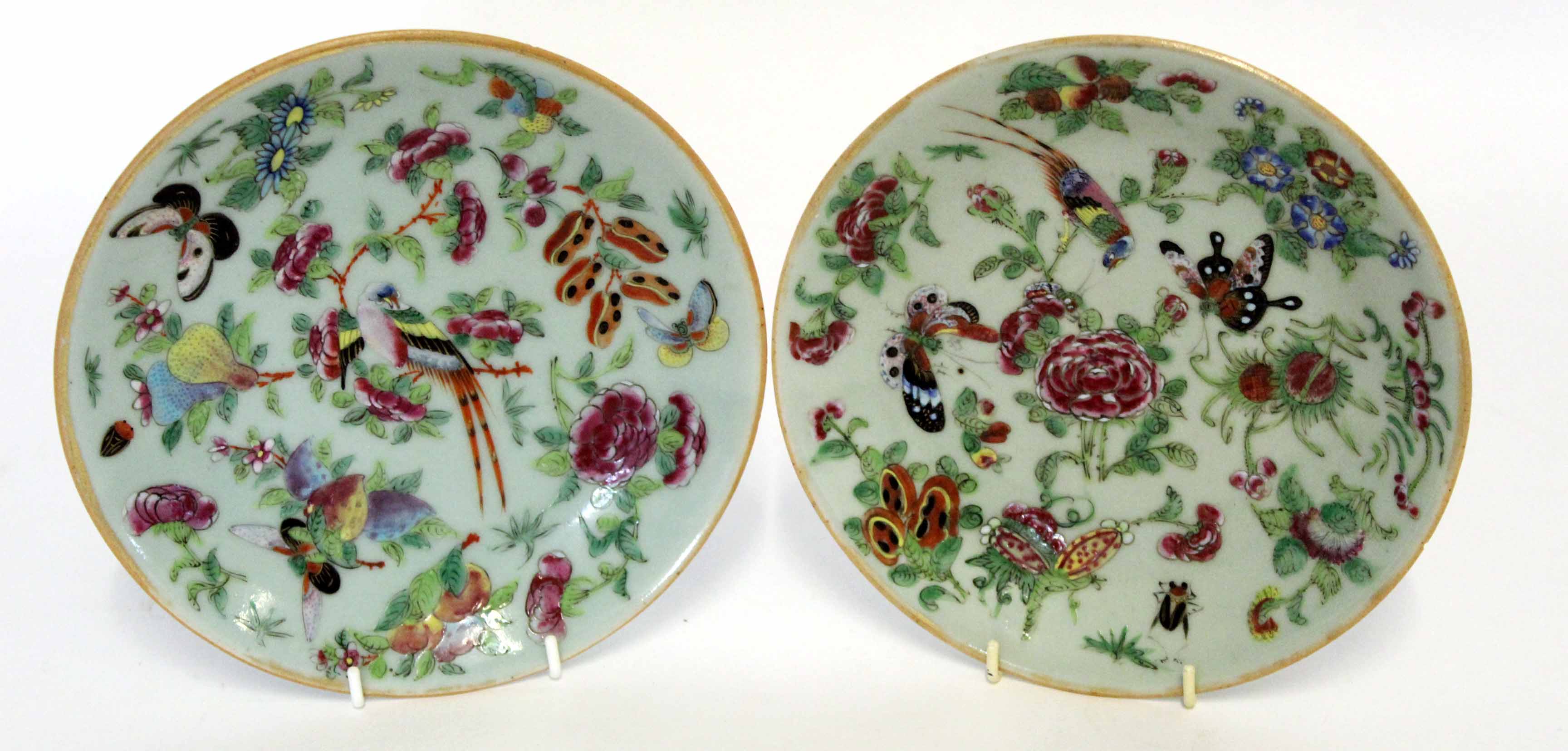 Pair of late 19th century Cantonese famille rose plates, 19cm diam