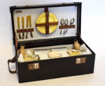 1930s style picnic set with leather strap handles including to the interior various cups and saucers