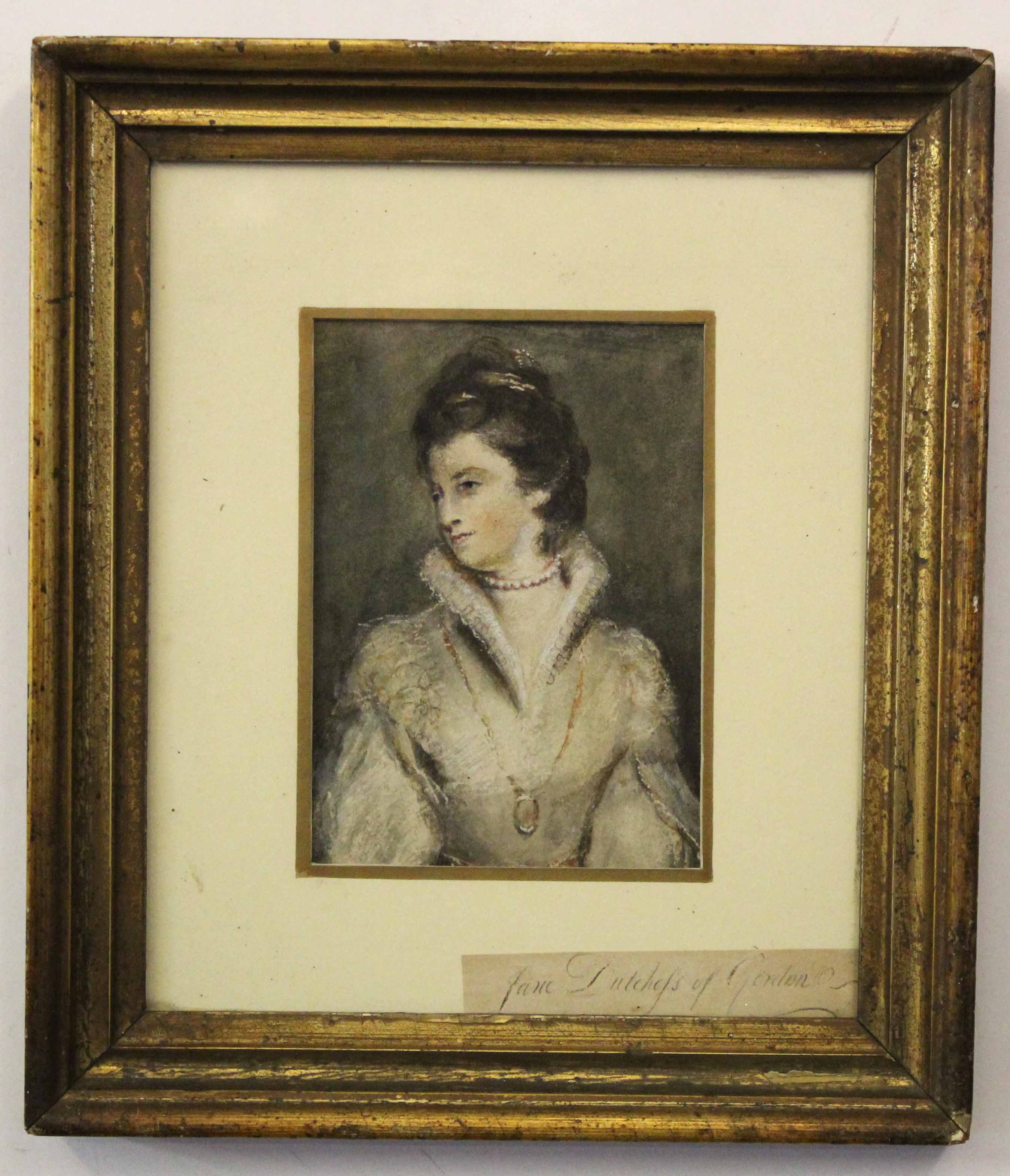 19th century English School watercolour, Jane, Duchess of Gordon, 14 x 10cm