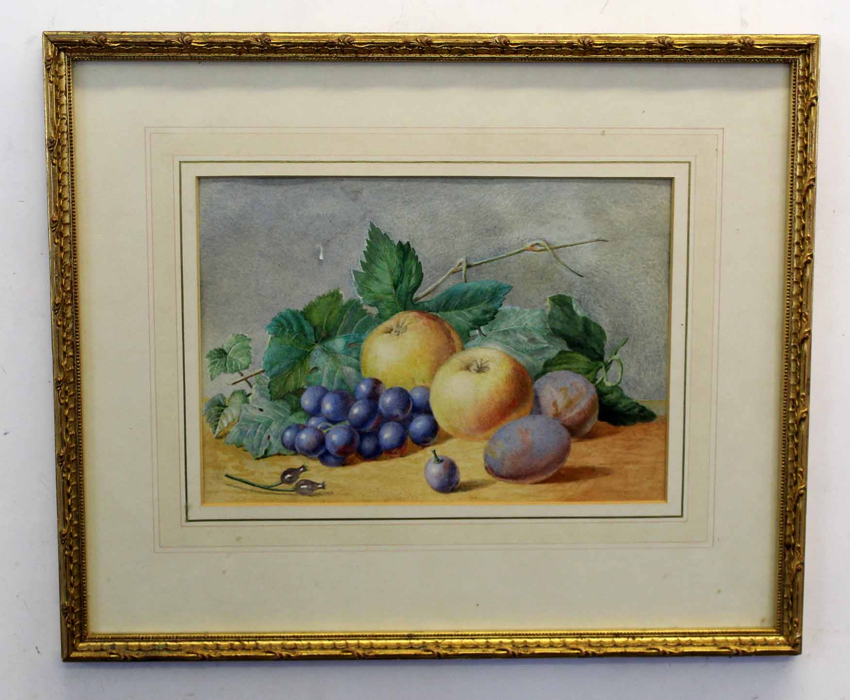 19th century English School watercolour, Still Life study of mixed fruit, 20 x 28cm