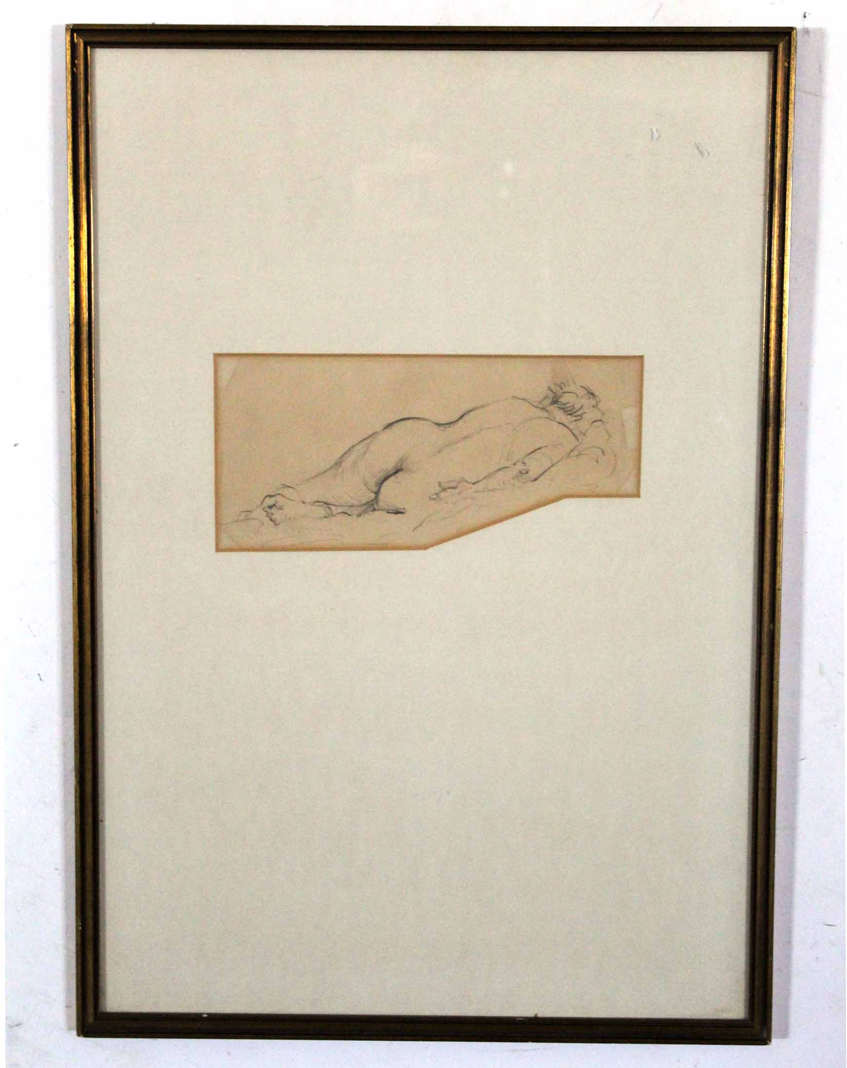 Unsigned pencil drawing, Sleeping nude, 8 x 24cm, Provenance: Siri Colvin - Hampstead Heath