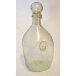 Glass decanter and globular stopper, the glass with a bubble design and impressed to the side