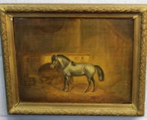G Gregory, signed and dated 1880, oil on canvas, Horse in stable, 30 x 39cm