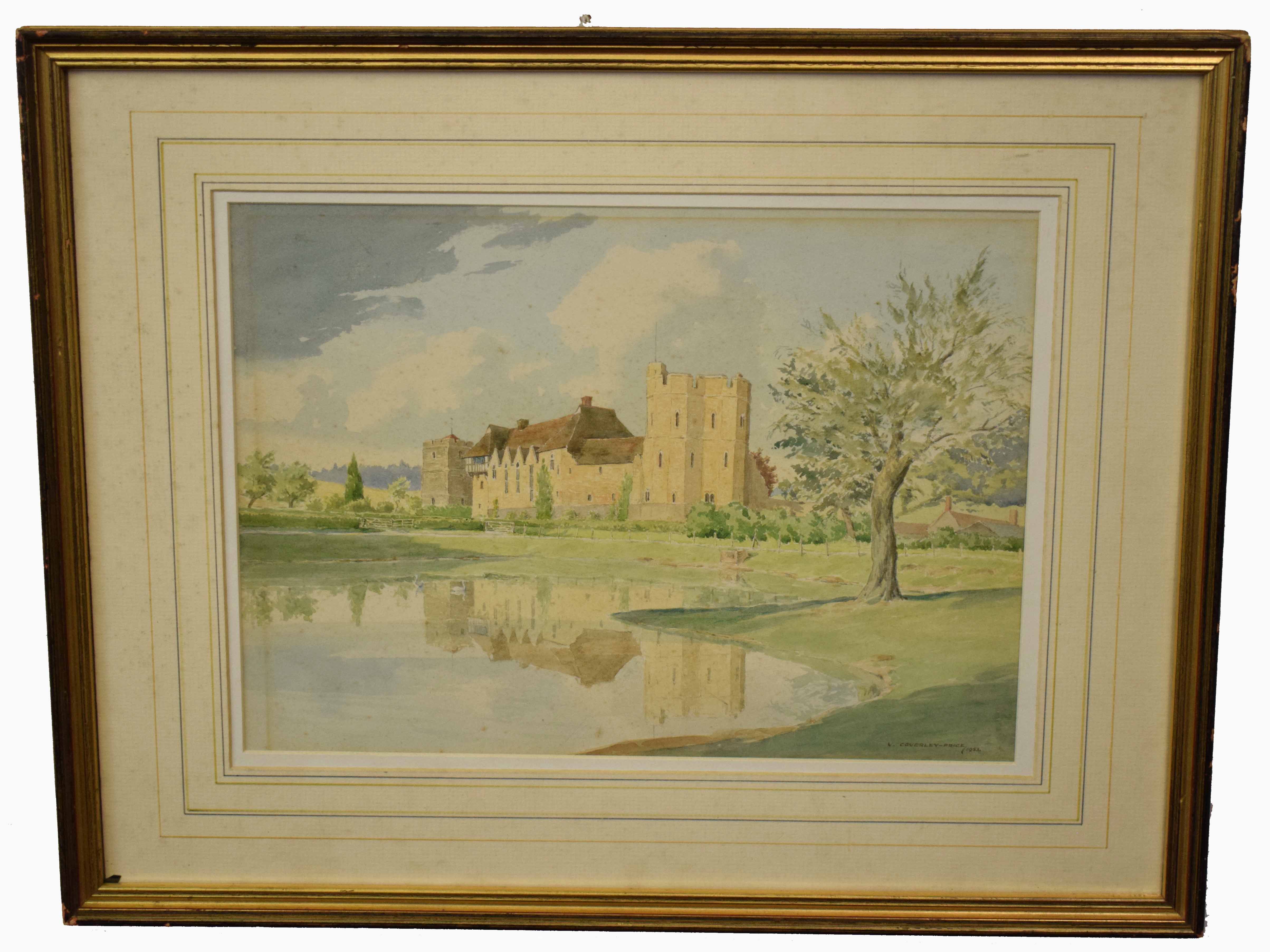 Victor Coverley-Price, signed and dated 1953, watercolour, Landscape with castle, 26 x 36cm