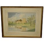Victor Coverley-Price, signed and dated 1953, watercolour, Landscape with castle, 26 x 36cm
