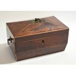 Georgian mahogany sarcophagus formed tea caddy with satinwood stringing with top brass handle with
