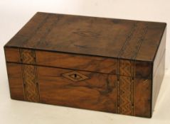 Victorian walnut writing slope with inlaid banding, fitted interior, 35cm wide