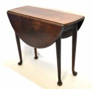 18th century mahogany stained drop leaf table on tapering supports with pad feet, 90cm wide