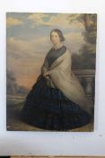 19th century English School oil on canvas, Full Length Portrait of a lady holding a rose, 61 x 46cm,