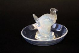 Small dish, the centre with a model of a turkey in opalescent colour, the base signed R Lalique,