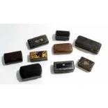 Group of small wooden boxes including tortoiseshell box with silver metal mounts