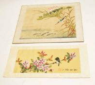 Two Chinese School watercolours on silk of bird studies, one of a kingfisher, the other of a smaller