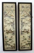 Pair of Chinese embroidered panels on silk in black frames, 54cm long (2)