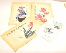 Interesting group of three Chinese School watercolours of plants and insects, all signed with