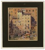 AR Roland F Spencer Ford (1902-1990), "Tall buildilngs - Camogli Harbour, Italy", watercolour,