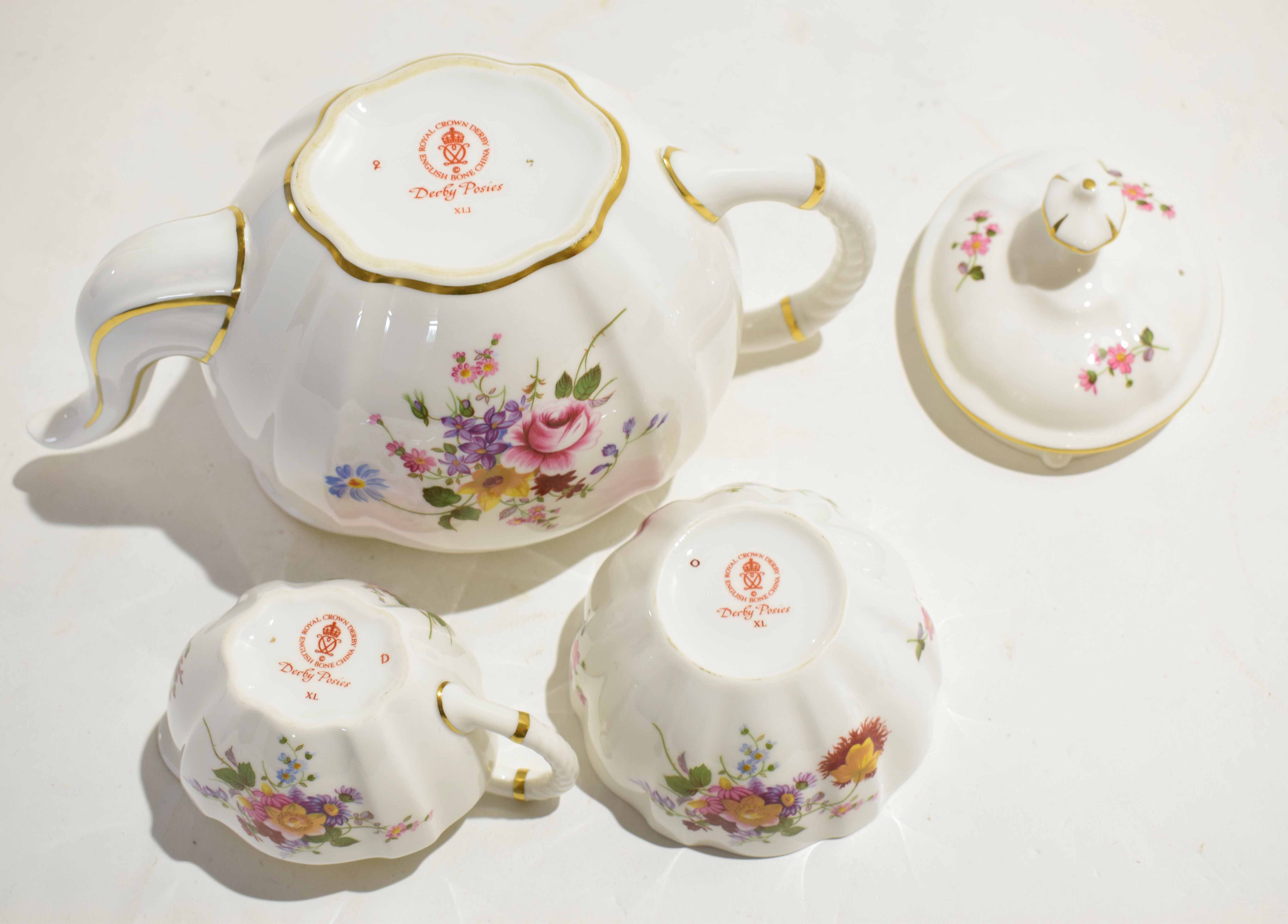 Royal Crown tea pot, milk jug and sugar bowl all decorated in the Derby posies pattern, the tea - Image 2 of 2