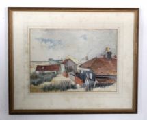 Reginald Mayes, signed and dated 74, watercolour, Coastal town scene, 28 x 38cm