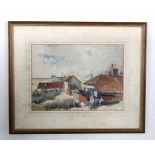 Reginald Mayes, signed and dated 74, watercolour, Coastal town scene, 28 x 38cm