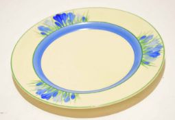 Clarice Cliff plate decorated in the blue crocus pattern with Clarice Cliff Bizarre back stamp to