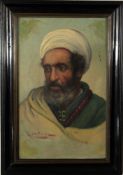 Emile Marin, signed oil on panel, Bedouin portrait, 31 x 19cm