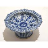 Small Chinese porcelain bowl with pie-crust rim decorated in Ming style, 10cm diam