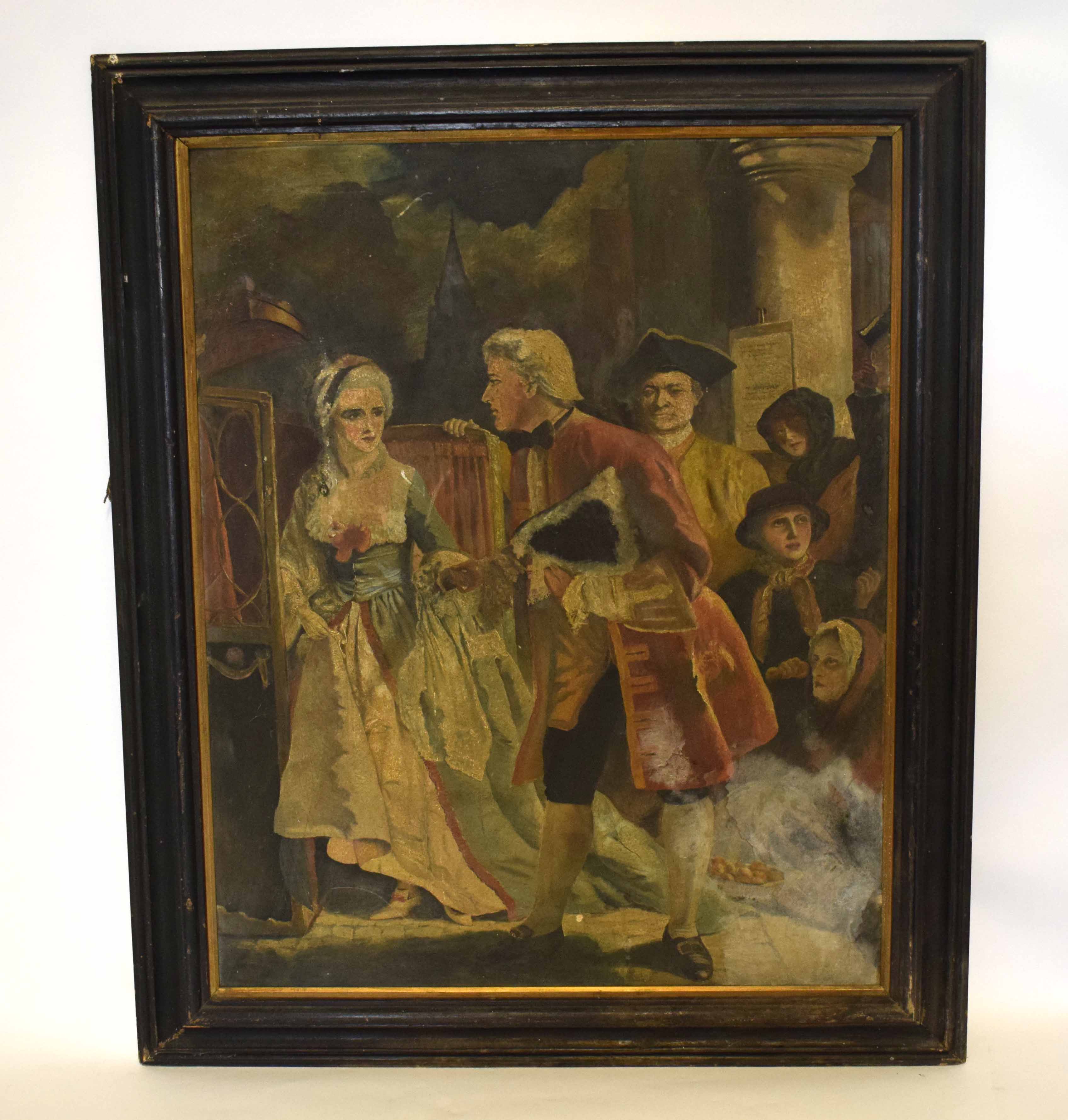 Unsigned mixed media, Figures in classical costume, 75 x 60cm